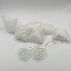 Elegant set of 8 hand‎ blown glass heart ornaments